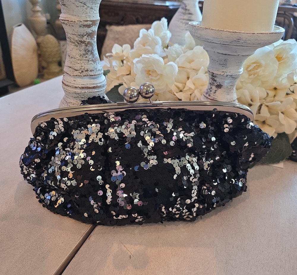 Mossimo Supply Co. Black Sequin Kiss-Lock Evening Clutch